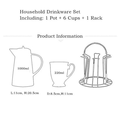 Household Water Ware Set, Ceramic Mug with Metal Rack, Porcelain Bone China,