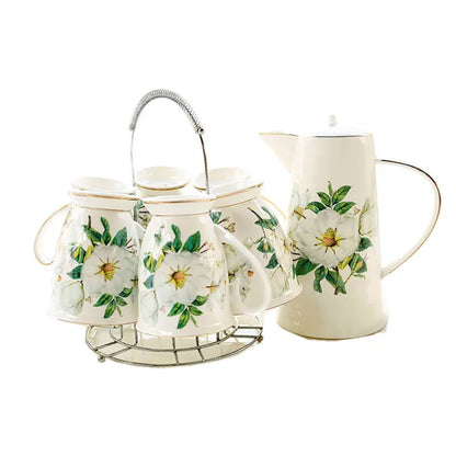 Household Water Ware Set, Ceramic Mug with Metal Rack, Porcelain Bone China,