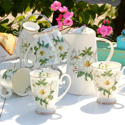 Household Water Ware Set, Ceramic Mug with Metal Rack, Porcelain Bone China,
