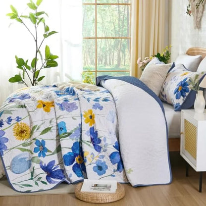 Quilt Set King Size Soft Lightweight Reversible Spring Bedding Coverlet