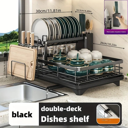 2-Layer Elevated Capacity Drain Rack Rust-Proof Dish Organizer