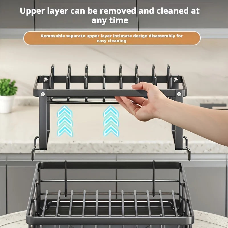 2-Layer Elevated Capacity Drain Rack Rust-Proof Dish Organizer