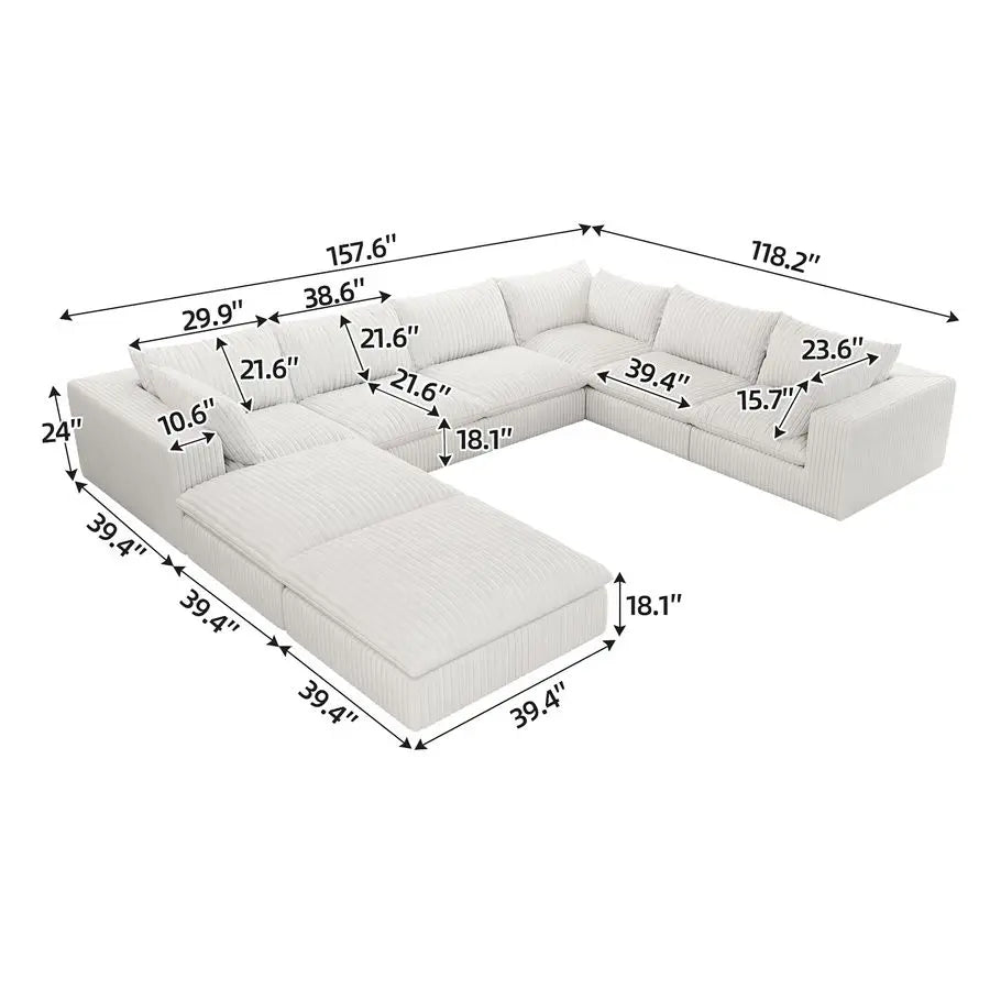 Cloud Modular Sofa, 8 Seater,  U Shaped with Ottoman
