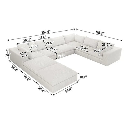 Cloud Modular Sofa, 8 Seater,  U Shaped with Ottoman