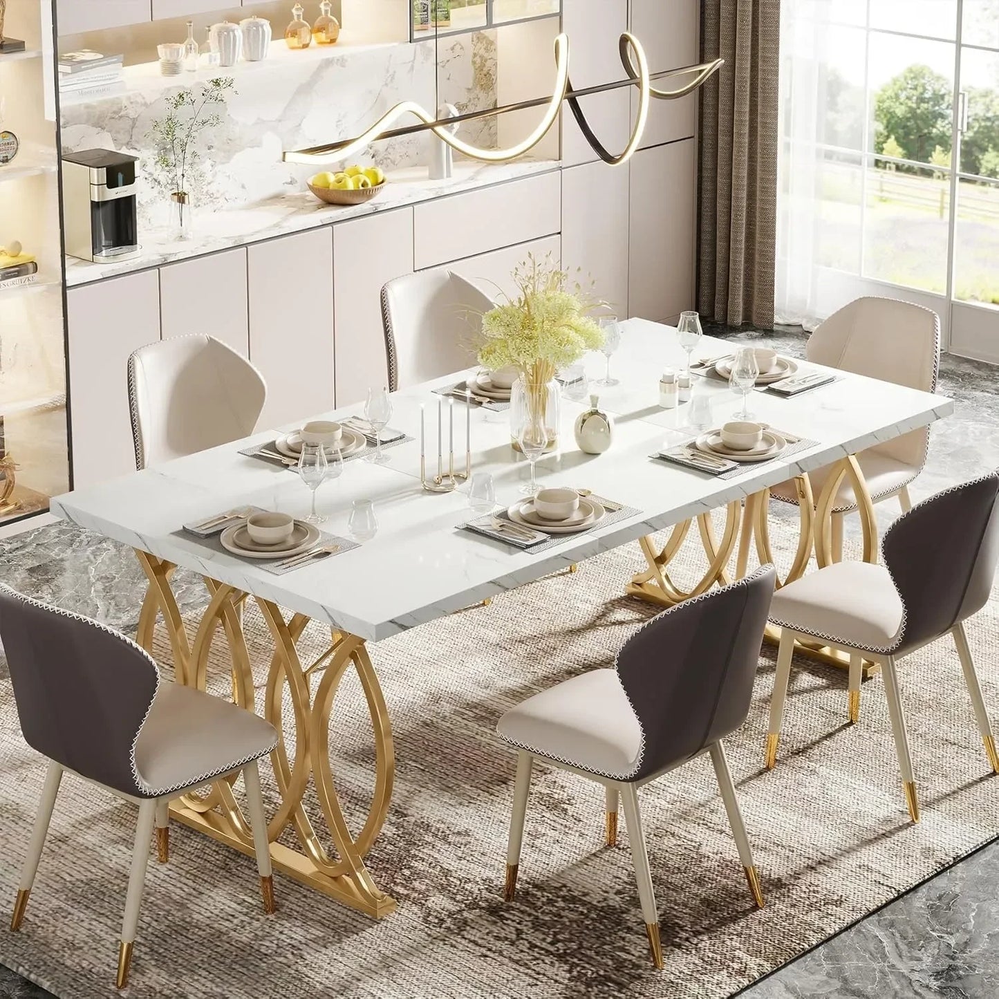 Modern Dining Table, 63"  Unique Design