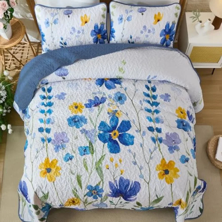 Quilt Set King Size Soft Lightweight Reversible Spring Bedding Coverlet