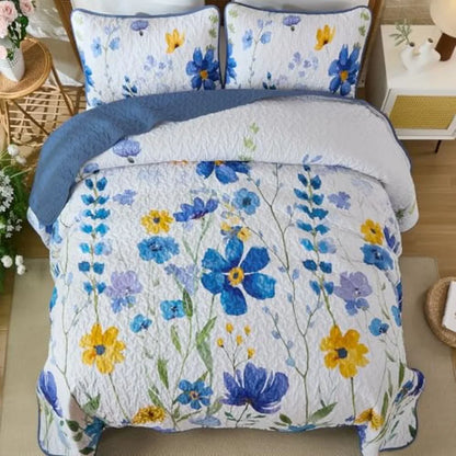 Quilt Set King Size Soft Lightweight Reversible Spring Bedding Coverlet