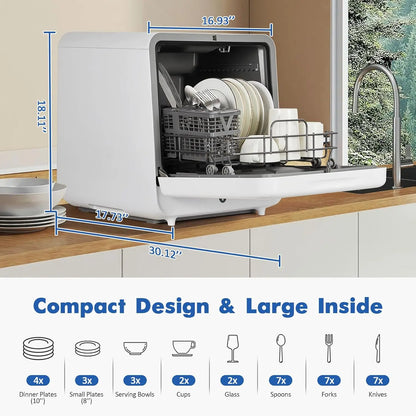 120V/900W Portable Dishwasher Countertop with Faucet (5L) Modes Water Inlet,