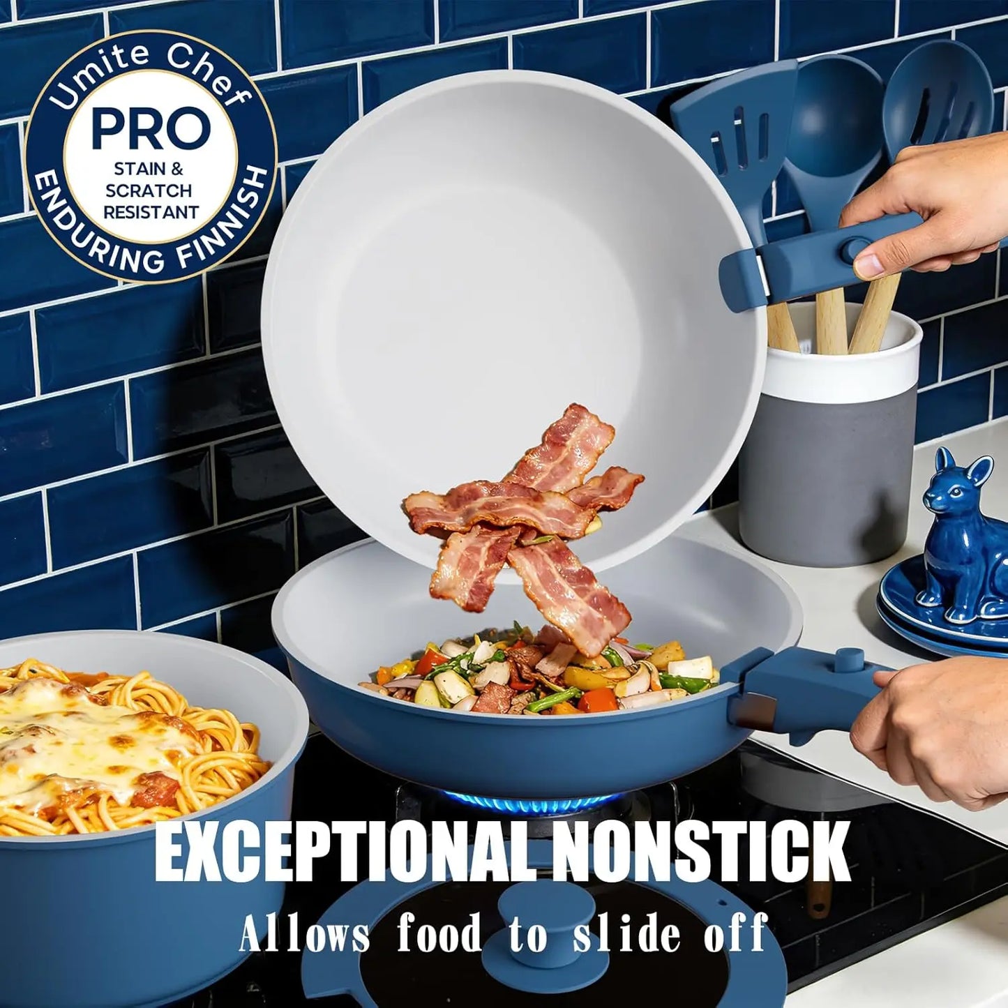 Non Stick Pots and Pans Set, 21 Pcs  Detachable Handles,