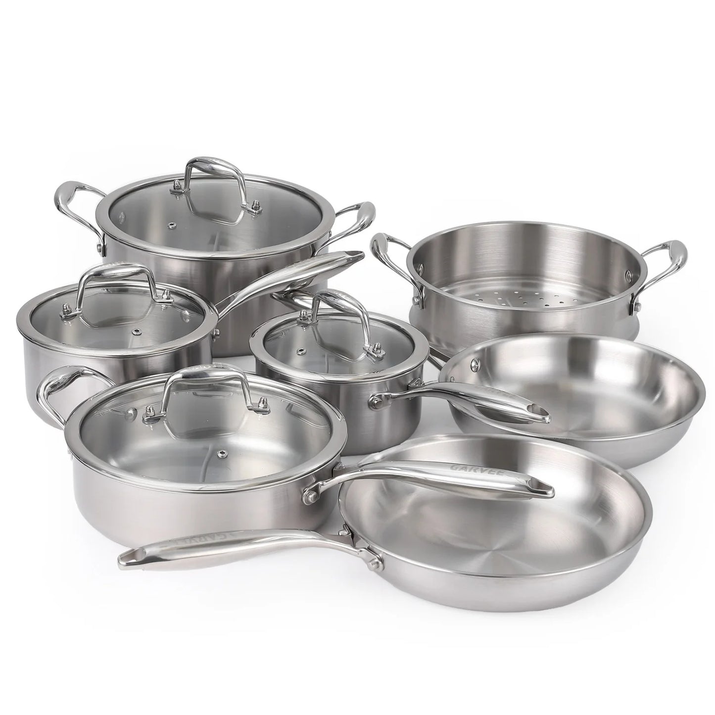 Stainless Steel 11-Piece Cookware Set with Lids, Frying Pans, Saute Pan & Stock Pot