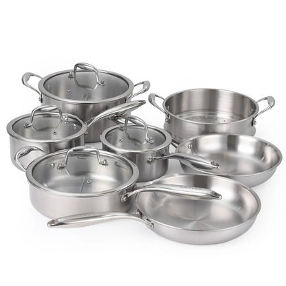 Stainless Steel 11-Piece Cookware Set with Lids, Frying Pans, Saute Pan & Stock Pot