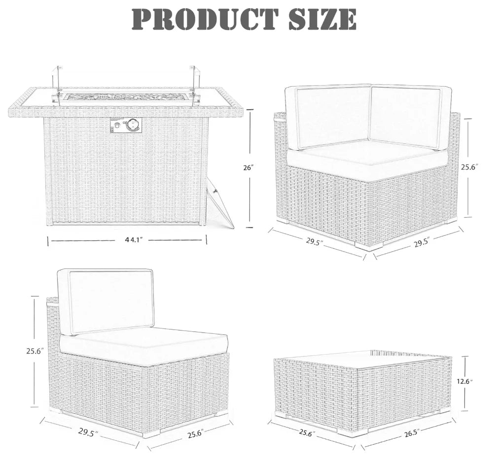 8 Pieces Patio Furniture Set with 44" Propane  Conversation Sofa Sets