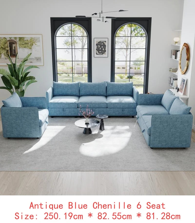 Modular  Sofa Set with Storage, 3-Seater Couch, Loveseat & Single Chair