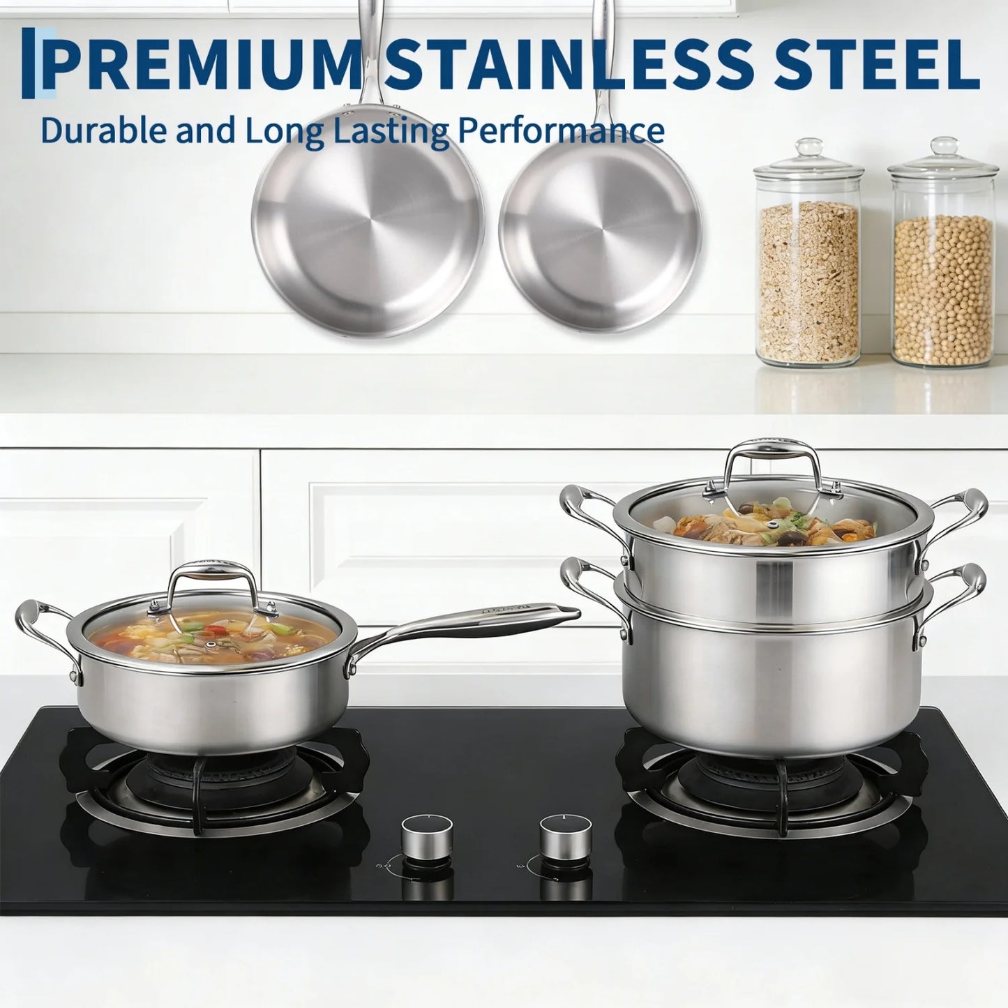 Stainless Steel 11-Piece Cookware Set with Lids, Frying Pans, Saute Pan & Stock Pot