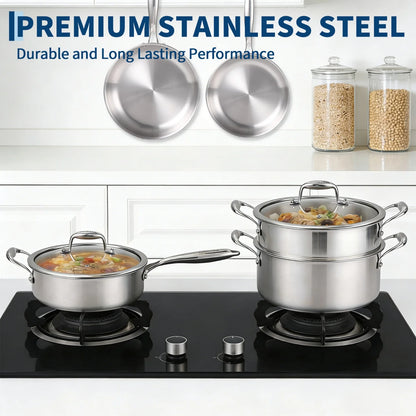 Stainless Steel 11-Piece Cookware Set with Lids, Frying Pans, Saute Pan & Stock Pot