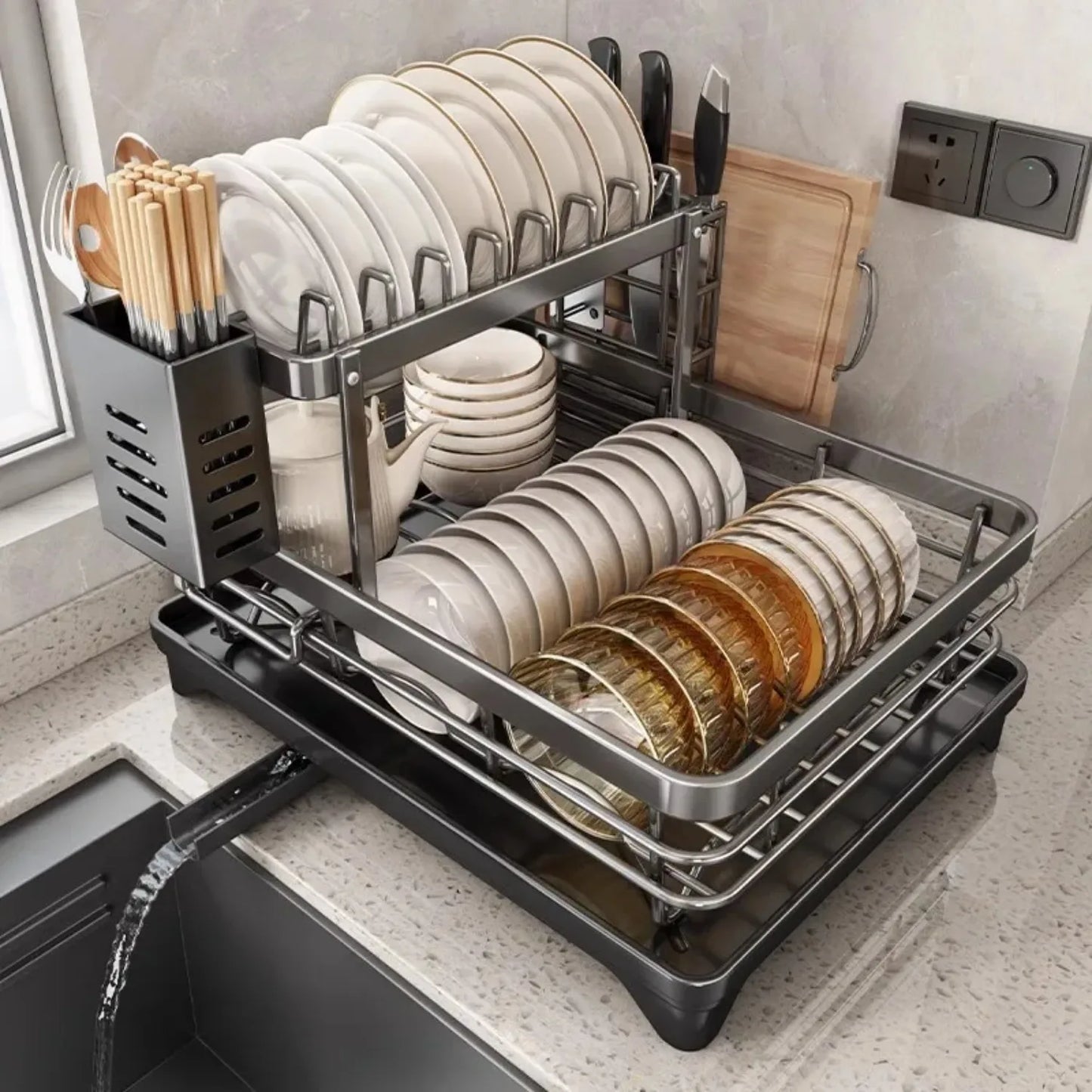 Stainless Steel Dish Drying Rack  Over Sink Plate Drainer Storage