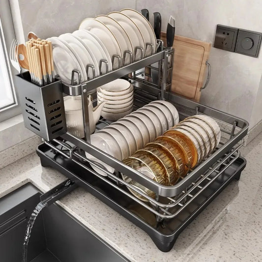 Stainless Steel Dish Drying Rack  Over Sink Plate Drainer Storage