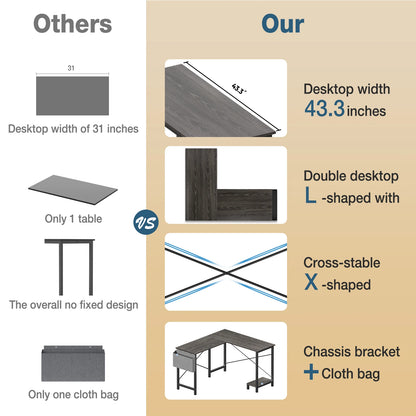 JHK Gaming Corner 50 Inch  Storage Shelf & Side Bag for Home Office