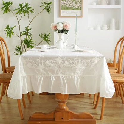 Cotton Table Cloth Waterproof Oilproof  Blue and White Porcelain Embroidery Table Cover