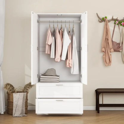 Modern 2 Doors 2 Drawers  Armoirest with Hanging Rod