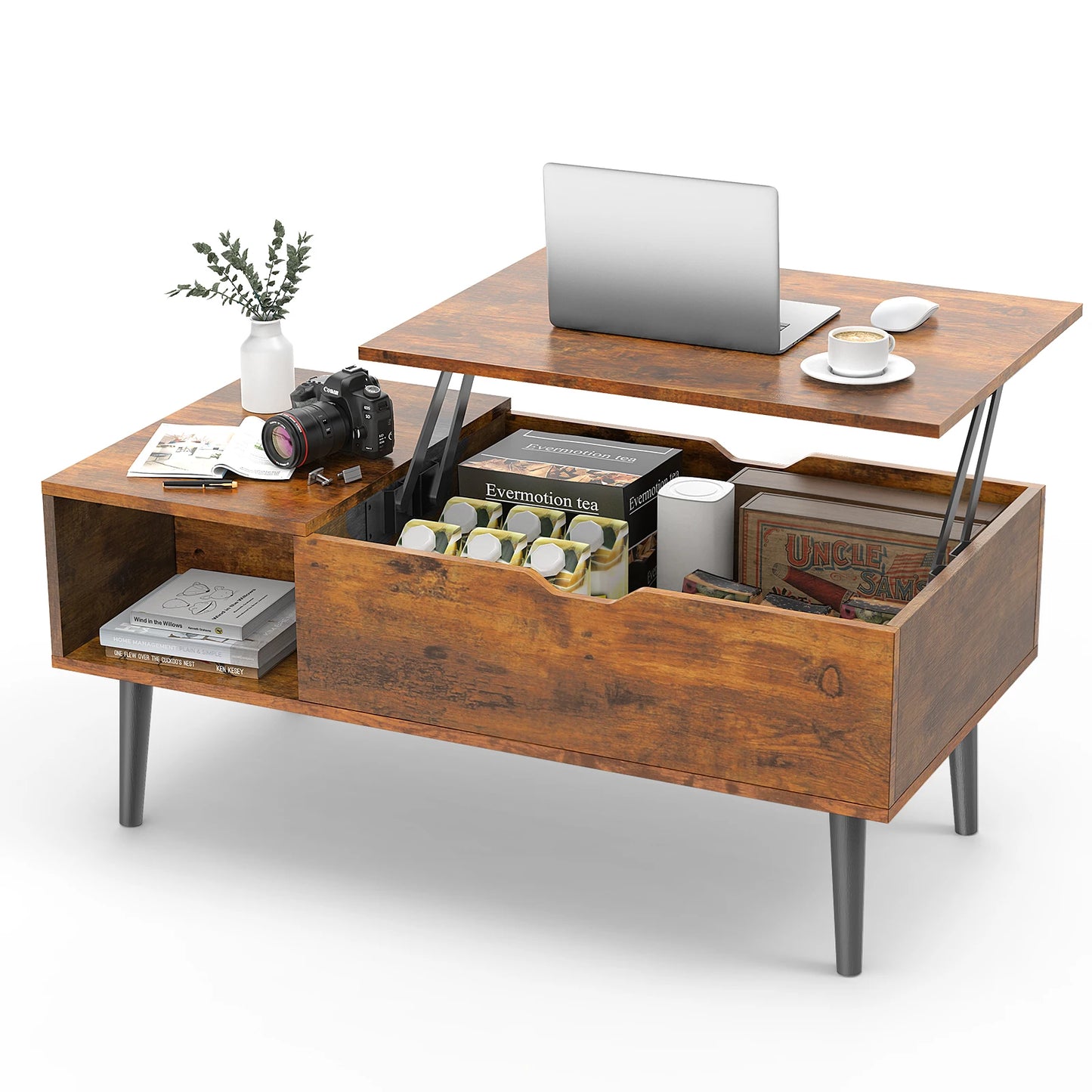 JHK 39.37"x19.7"  Tea Wood Coffee Table/desk Easy Lift Or Lower Lid