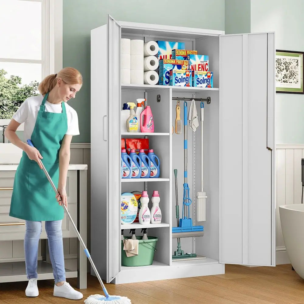 Deep Metal Storage Cabinet with Hanging Rod Lock,72 Tall Wardrobe Cabinets