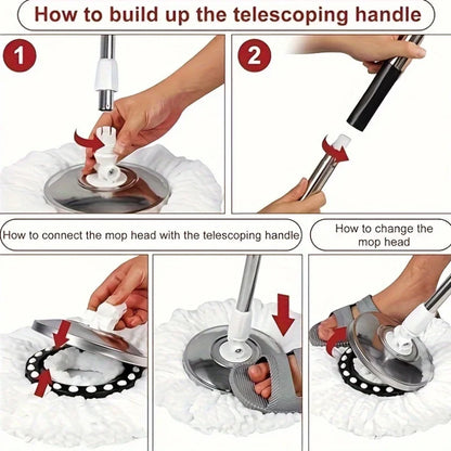 Spin Mop & Bucket System – Adjustable Handle & 3 Mop Heads