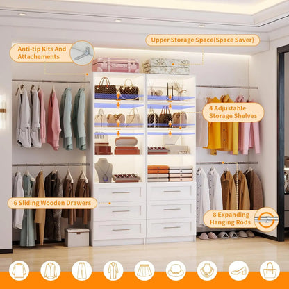 6-15FT Wooden Closet Organizer 8 Rods  White 2 Sets, Customized