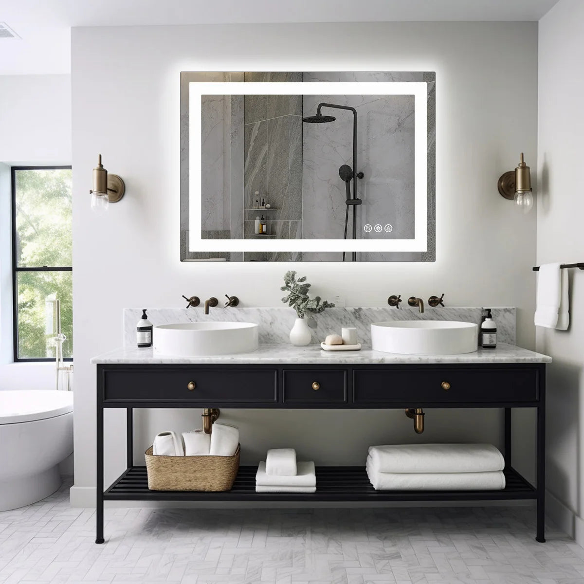 JHK 36"x 24"LED Bathroom Vanity Mirror for Wall Memory Function Tempered Glass