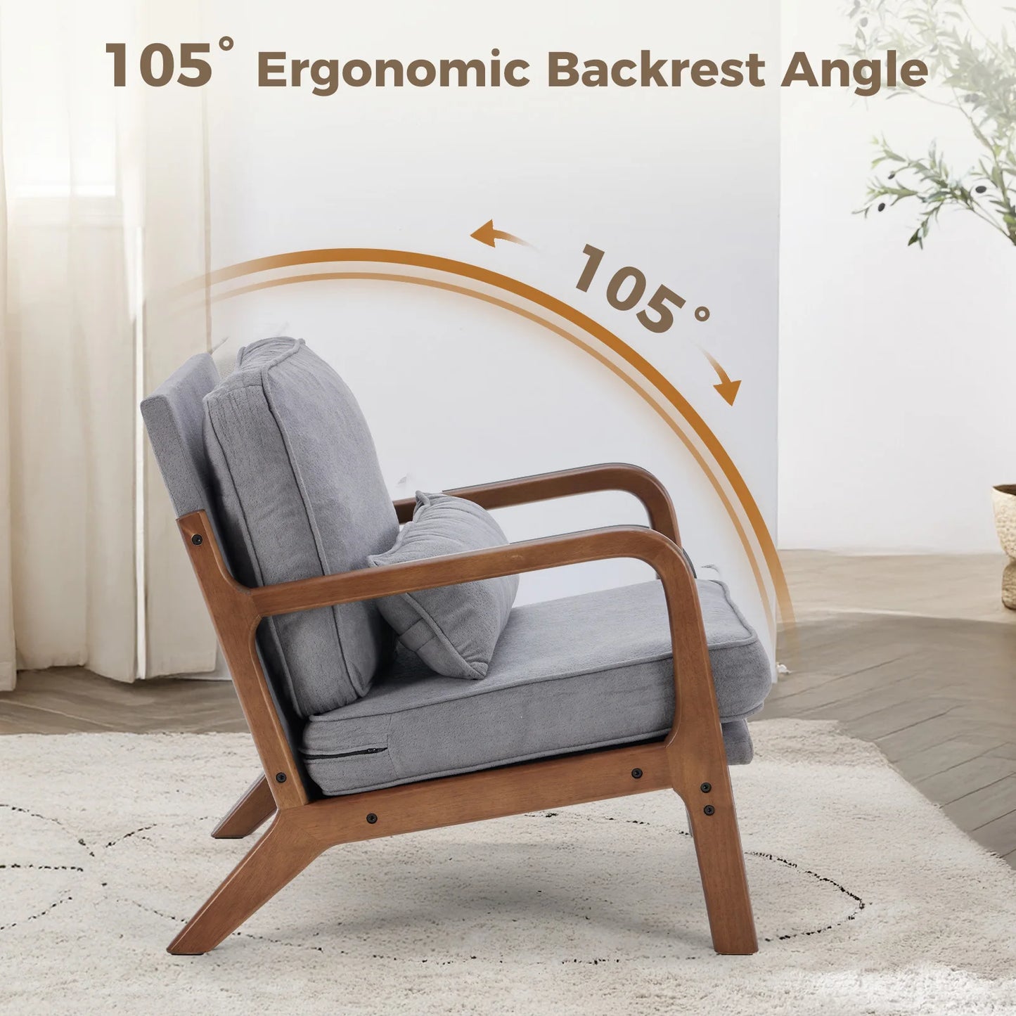 JHK Mid Century Modern Chair Solid Wooden Frame