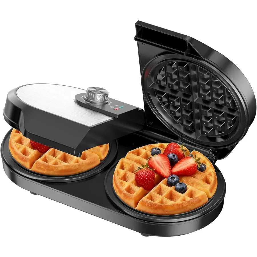 Non stick Double Waffle 2Temp Knobs Indicator Lights Easy-Clean