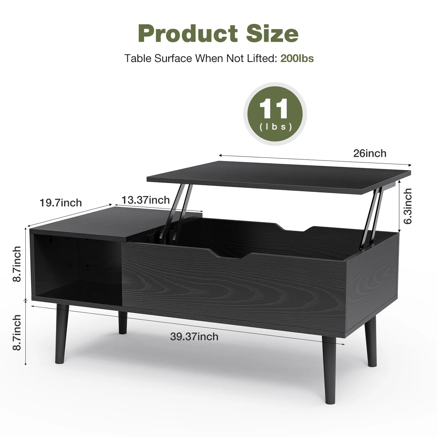 JHK 39.37"x19.7"  Tea Wood Coffee Table/desk Easy Lift Or Lower Lid