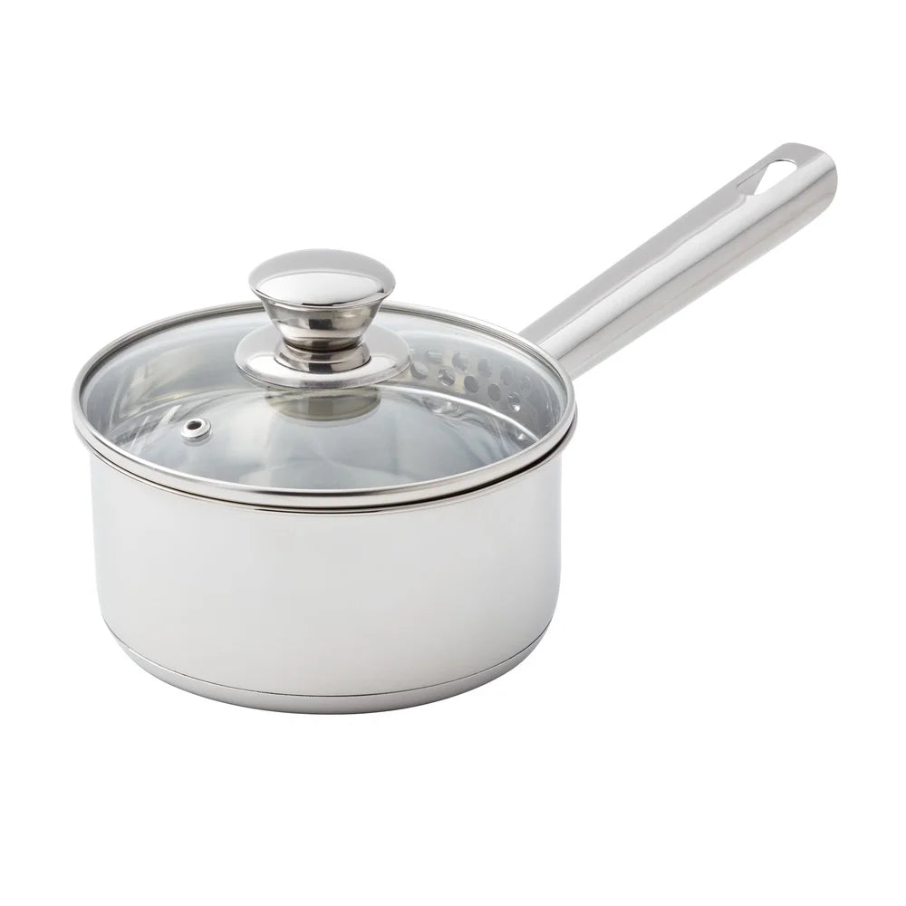 Oven Safe Stainless Steel Saucepan with Straining Lid 1qt Dishwasher