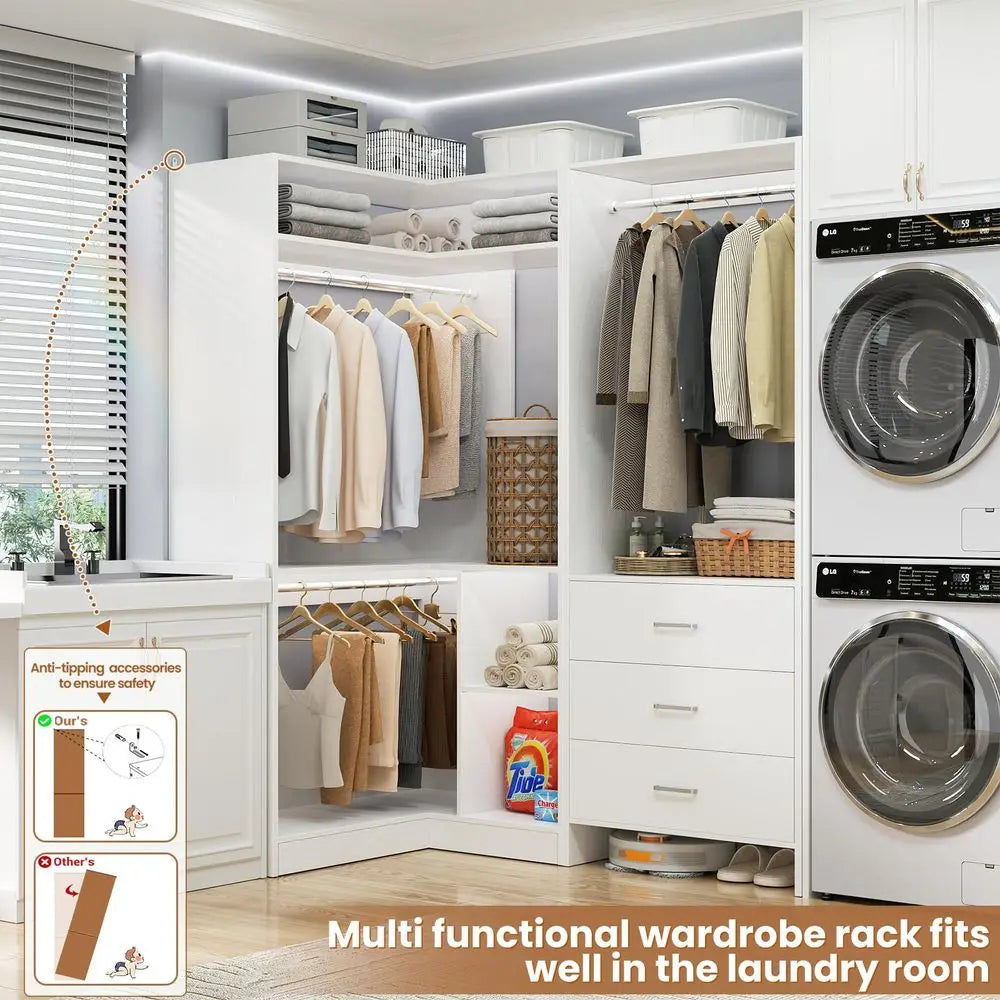 3 Drawers, 2 Hanging Rods  Corner Tower, Corner Closet System