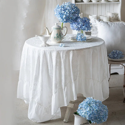 Cotton Table Cloth Waterproof Oilproof  Blue and White Porcelain Embroidery Table Cover