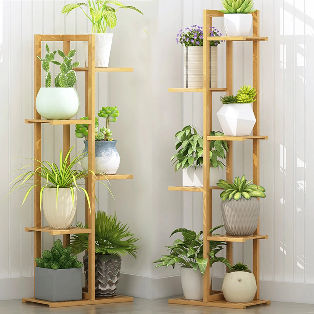 6/7 Pot Vertically Bamboo Flower Shelf Plant  Pots Display Corner Shelving