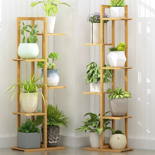 6/7 Pot Vertically Bamboo Flower Shelf Plant  Pots Display Corner Shelving
