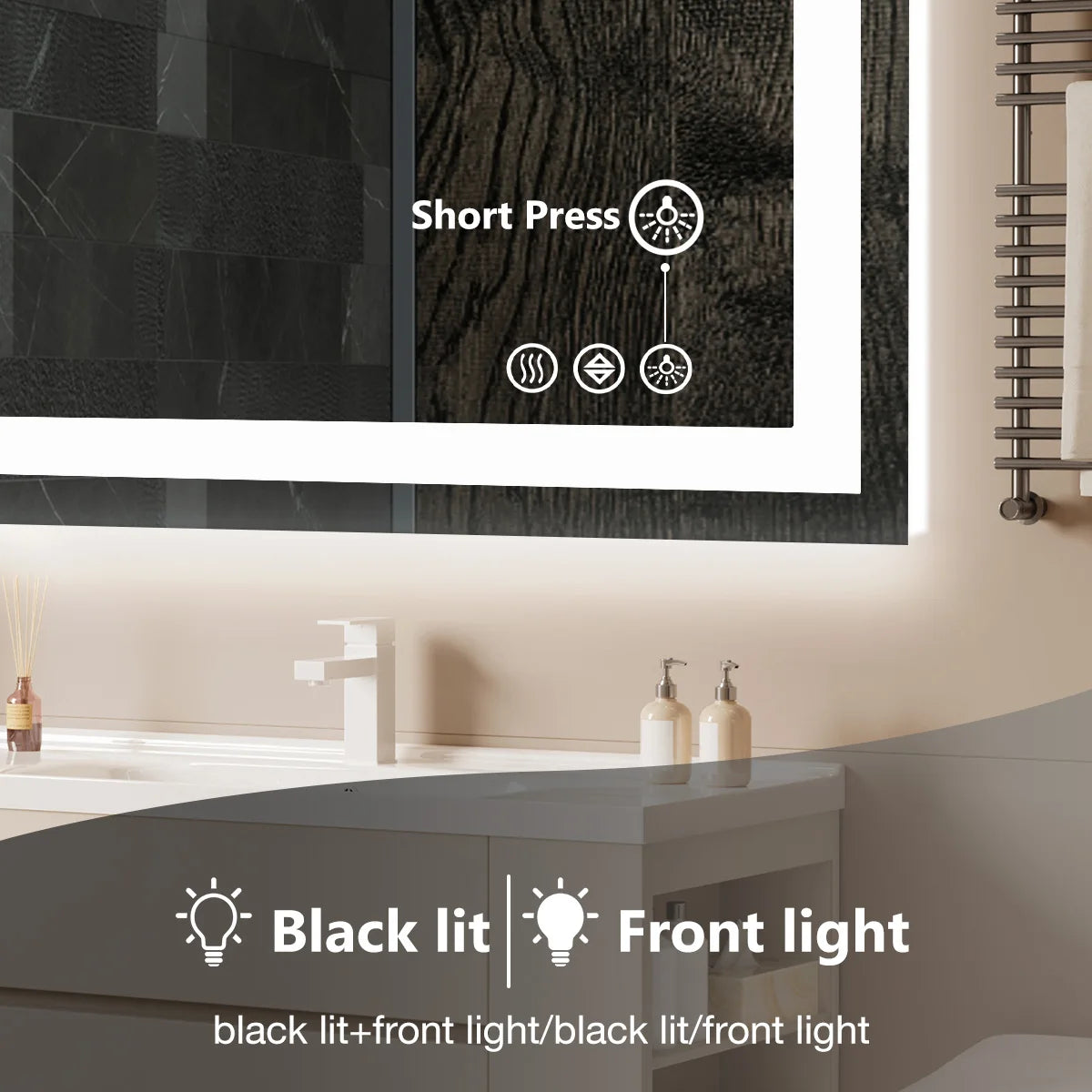 JHK 36"x 24"LED Bathroom Vanity Mirror for Wall Memory Function Tempered Glass