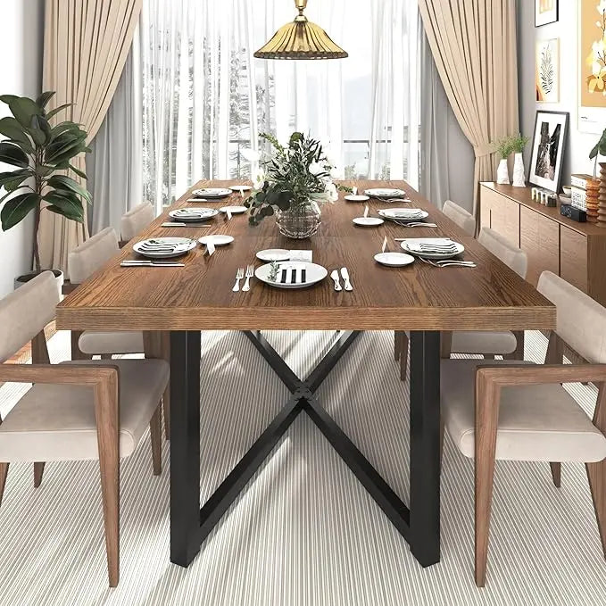 71" Farmhouse Solid Wood Dining Table for 4 6 8