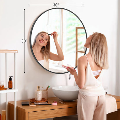 JHK 30 Inch Large Gold Round Vanity Framed Mirror Tempered Glass Bedroom Living Room