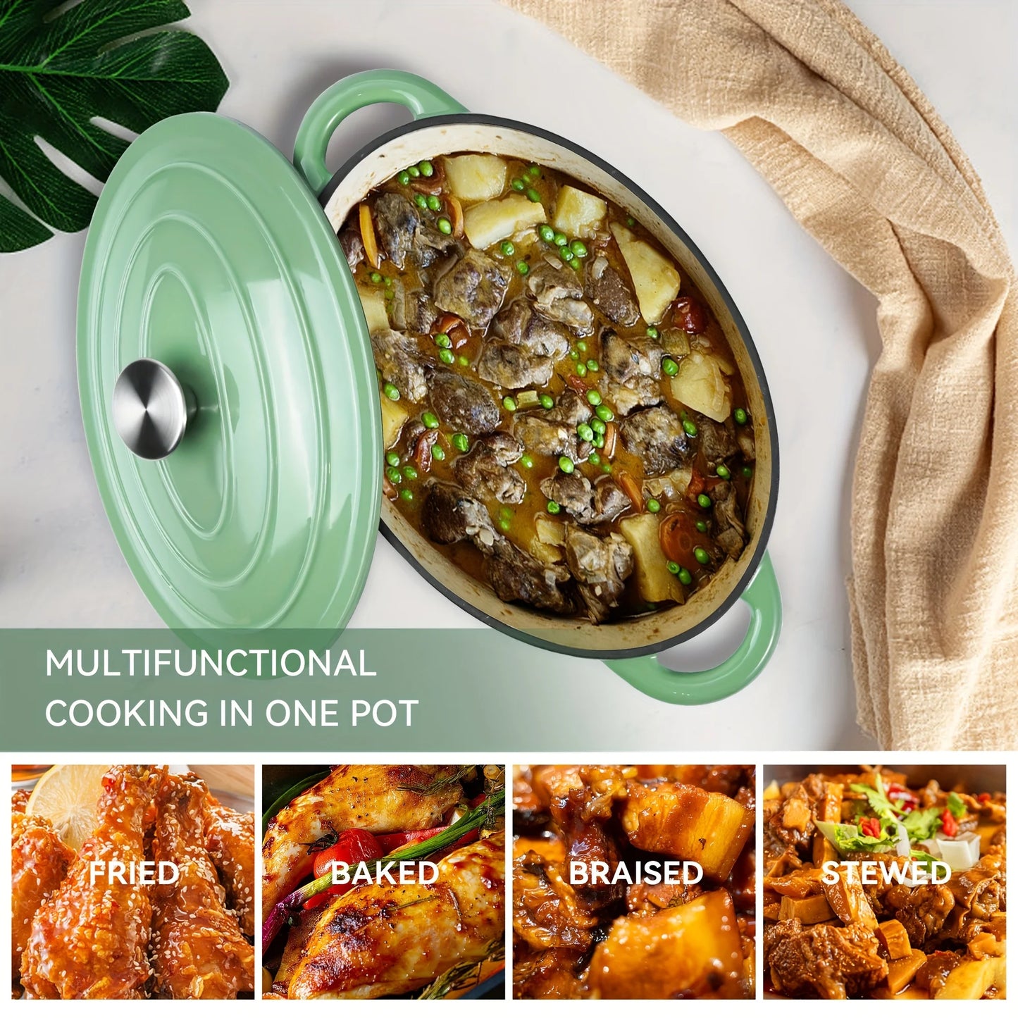 us4.5QT  Dutch Oven , Cast Iron Dutch Oven With Dual Handles , Cooking, Non-stick Enamel Coated Cookwared