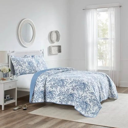 - Queen Quilt Set Reversible Cotton Bedding with Matching Shams  for All Seasons