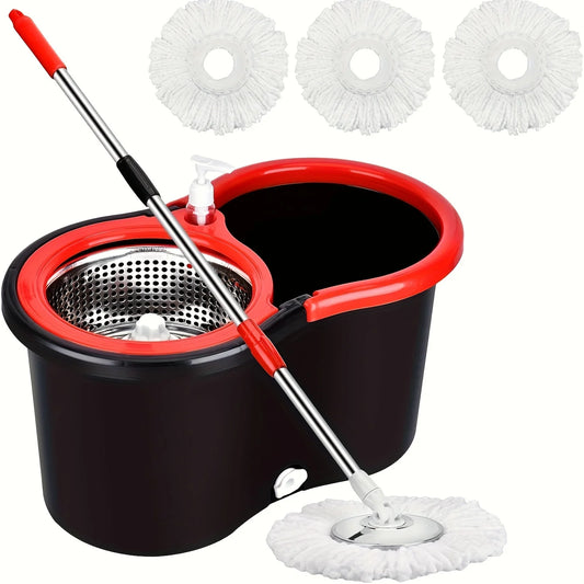 Spin Mop & Bucket System – Adjustable Handle & 3 Mop Heads