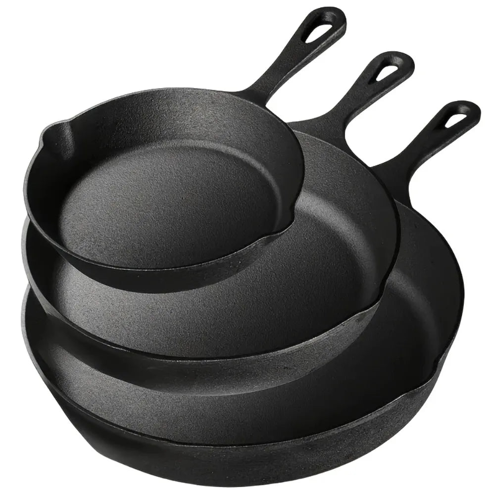 3-Piece Cast Iron Skillet Set (6/8/10 Inch) - Pre-Seasoned, Non-Stick,