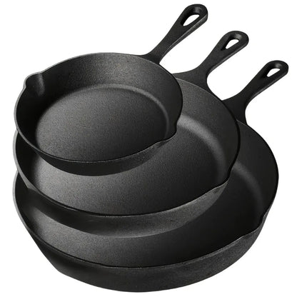 3-Piece Cast Iron Skillet Set (6/8/10 Inch) - Pre-Seasoned, Non-Stick,