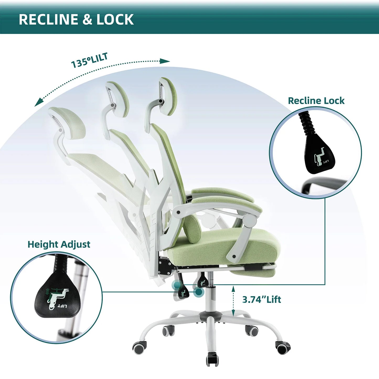 JHK Reclining High Back Rocking Gaming Chair Computer Desk Swivel Rolling