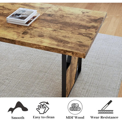 70.8" Wooden Dining Table with 2 Benches,  Set for 4-6 Person,