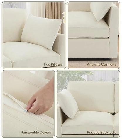 85" Convertible L Shaped Couch, ,Chenille Cloud Couch with Ottoman 4 Seat