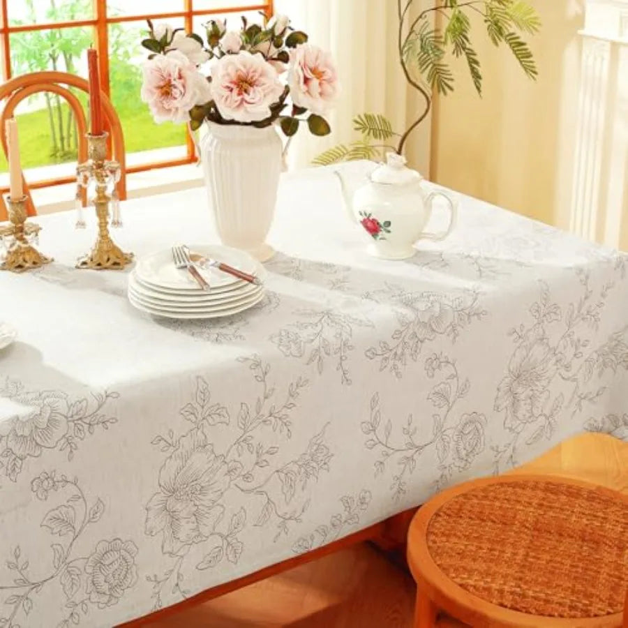 Damask Floral 60 x 120 inch Rectangle Table Cloth Water Resistant Jacquard Tablecloth