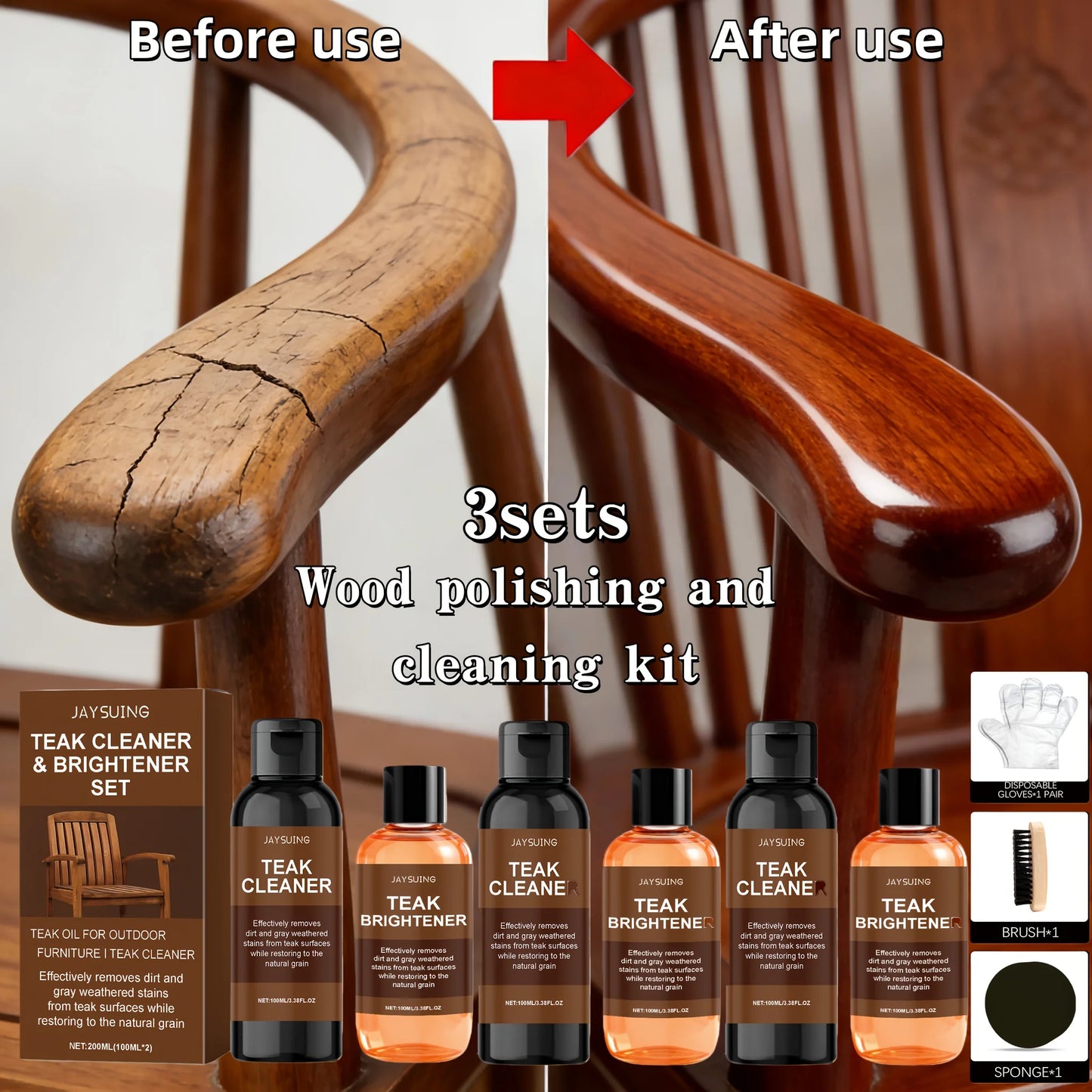 3 Sets Of Wood Polishing, Cleaning And Care Kits,, Furniture Conditioner, Cleaning